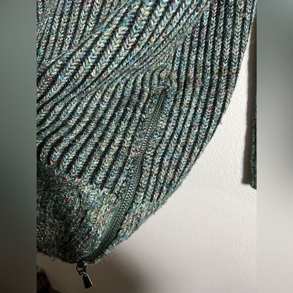 Leo & Nicole Stitch Fix Green Tweed Ribbed Zip Cowl Neck Zip Sides Sweater XL - Picture 3 of 5